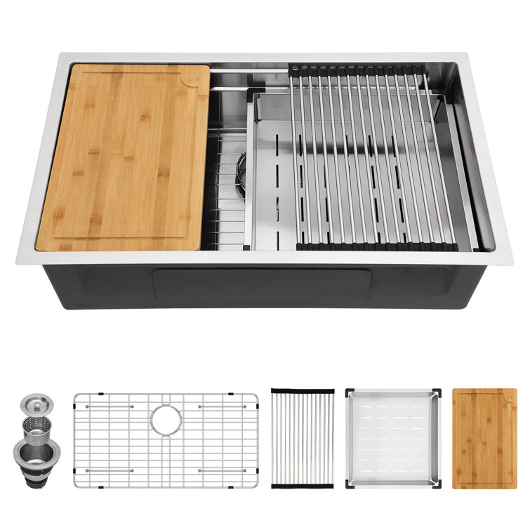 Logmey 33" L x 19" W Undermount Kitchen Sink Workstation Kitchen Sink